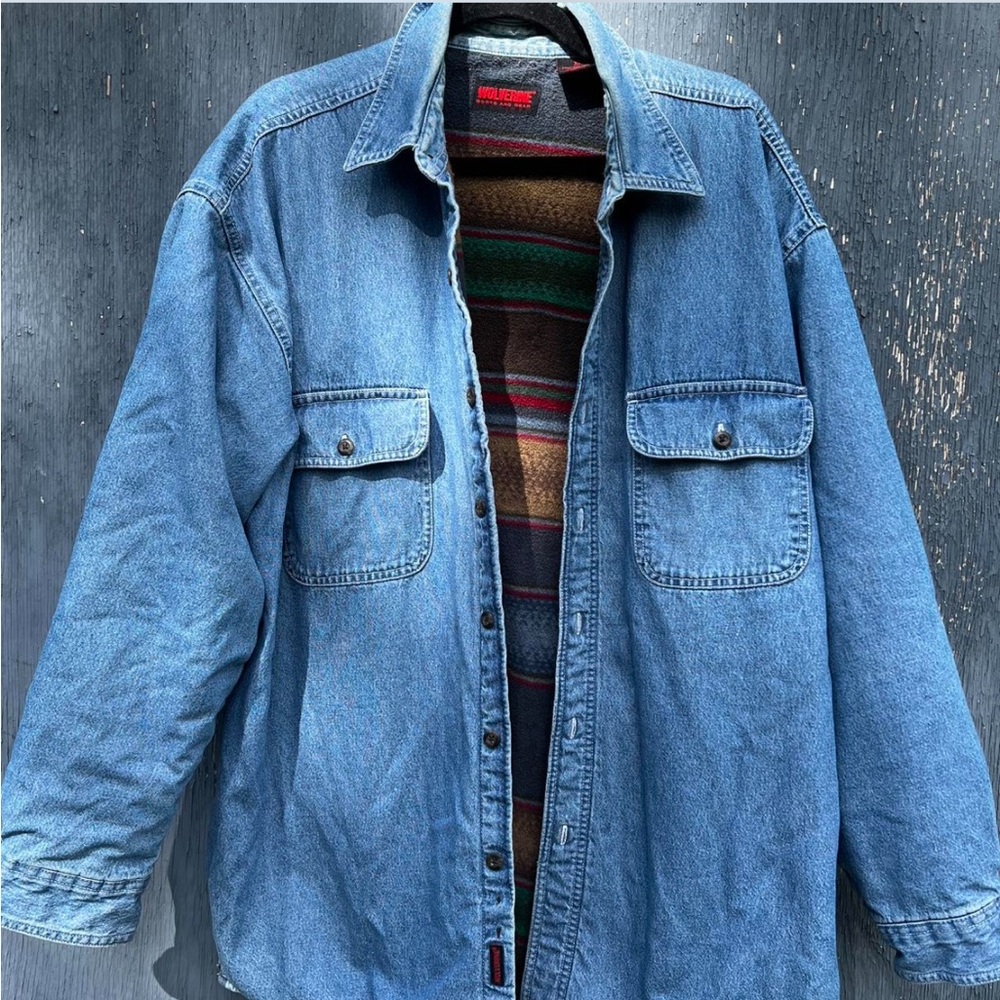 Wolverine Blue Denim Shirt Jacket with Striped Lining